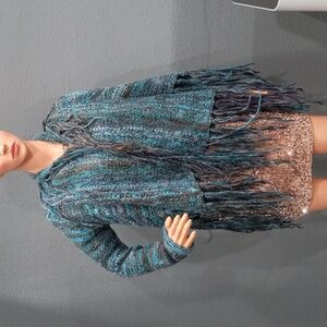 Free People Women's Wool Blend Cardigan Fringe Knit Open Front Sweter